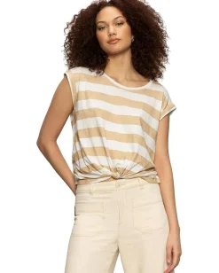 Sanctuary Knotted Muscle Tee White/Sandstone Stripe Outlet