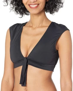 Bleu Rod Beattie Kore Tie Front Cap Sleeve Crop Top with Removable Cups Black Sale