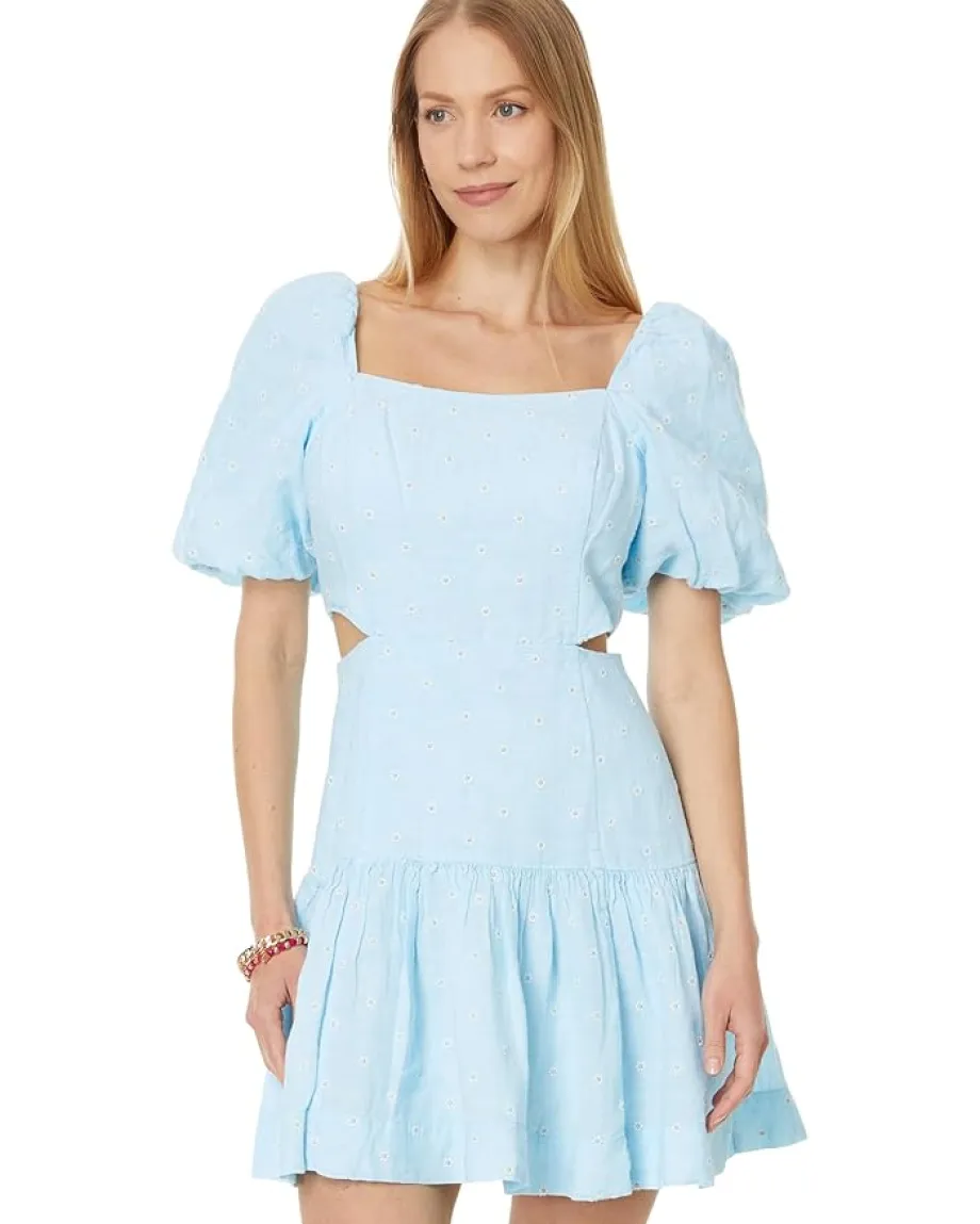 Women Lilly Pulitzer Kylanne Elbow Sleeve Embr Linen Dress