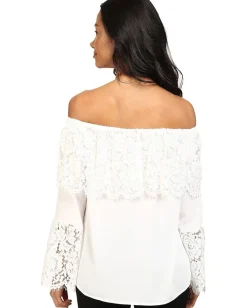 Vince Camuto Lace Bell Sleeve Off Shoulder Blouse New Ivory Discount