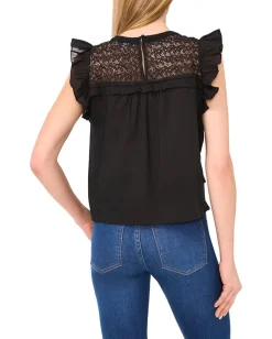 Women CeCe Lace Inset Ruffle Detail Top