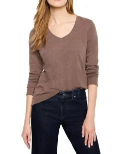NIC+ZOE Lace Knit V-Neck T-Shirt Cocoa Best