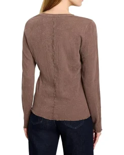 NIC+ZOE Lace Knit V-Neck T-Shirt Cocoa Best