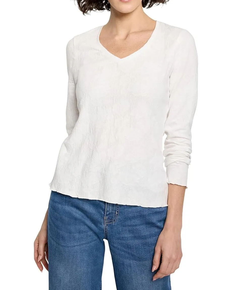 NIC+ZOE Lace Knit V-Neck T-Shirt Paper White