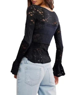Free People Lace Layering Long Sleeve Black Discount