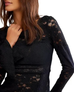 Free People Lace Layering Long Sleeve Black Discount