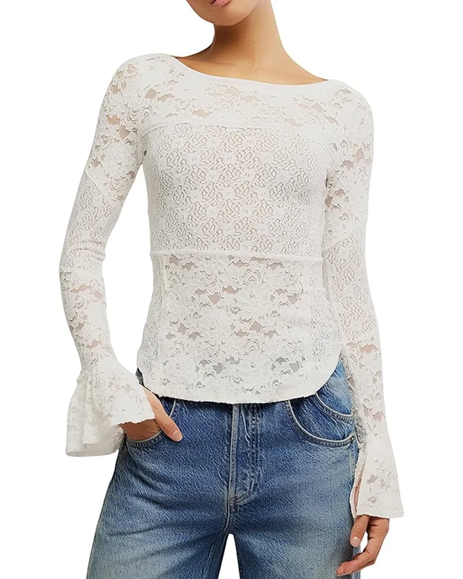 Free People Lace Layering Long Sleeve Sugar Swizzle