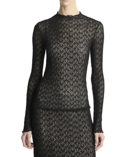 Vince Lace Long Sleeve Mock Neck Black Online