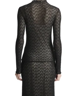 Vince Lace Long Sleeve Mock Neck Black Online