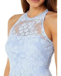 Vince Camuto Lace Ruffle Halter Neck Fit-and-Flare Midi Blue Hot