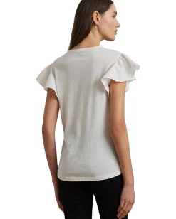 Women Lauren Ralph Lauren Lace-trim Jersey Flutter-sleeve Tee