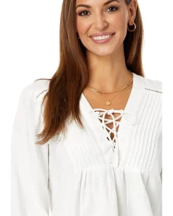 Women Lucky Brand Lace-Up Peasant Blouse