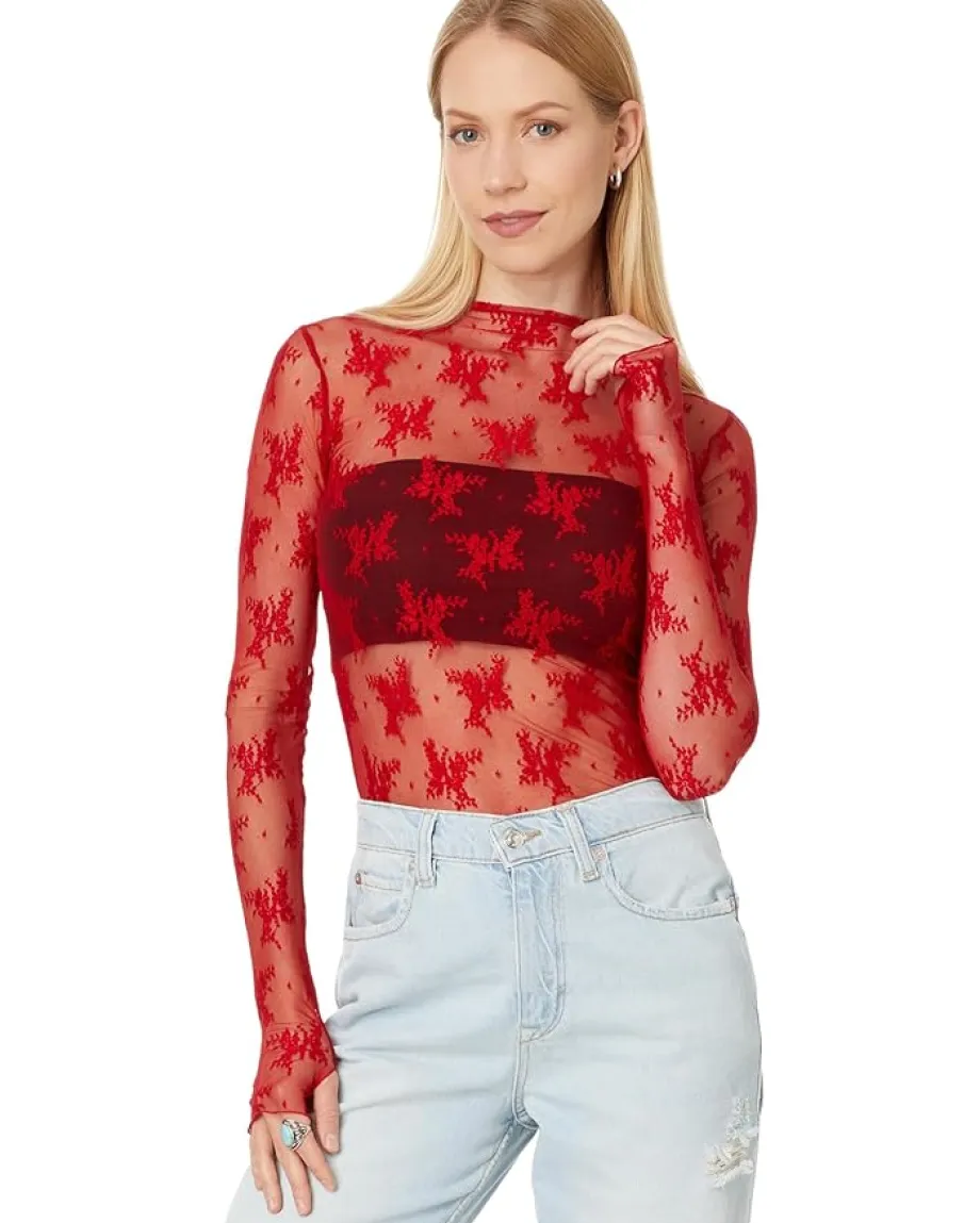 Free People Lady Lux Layering Top Red Racer Clearance