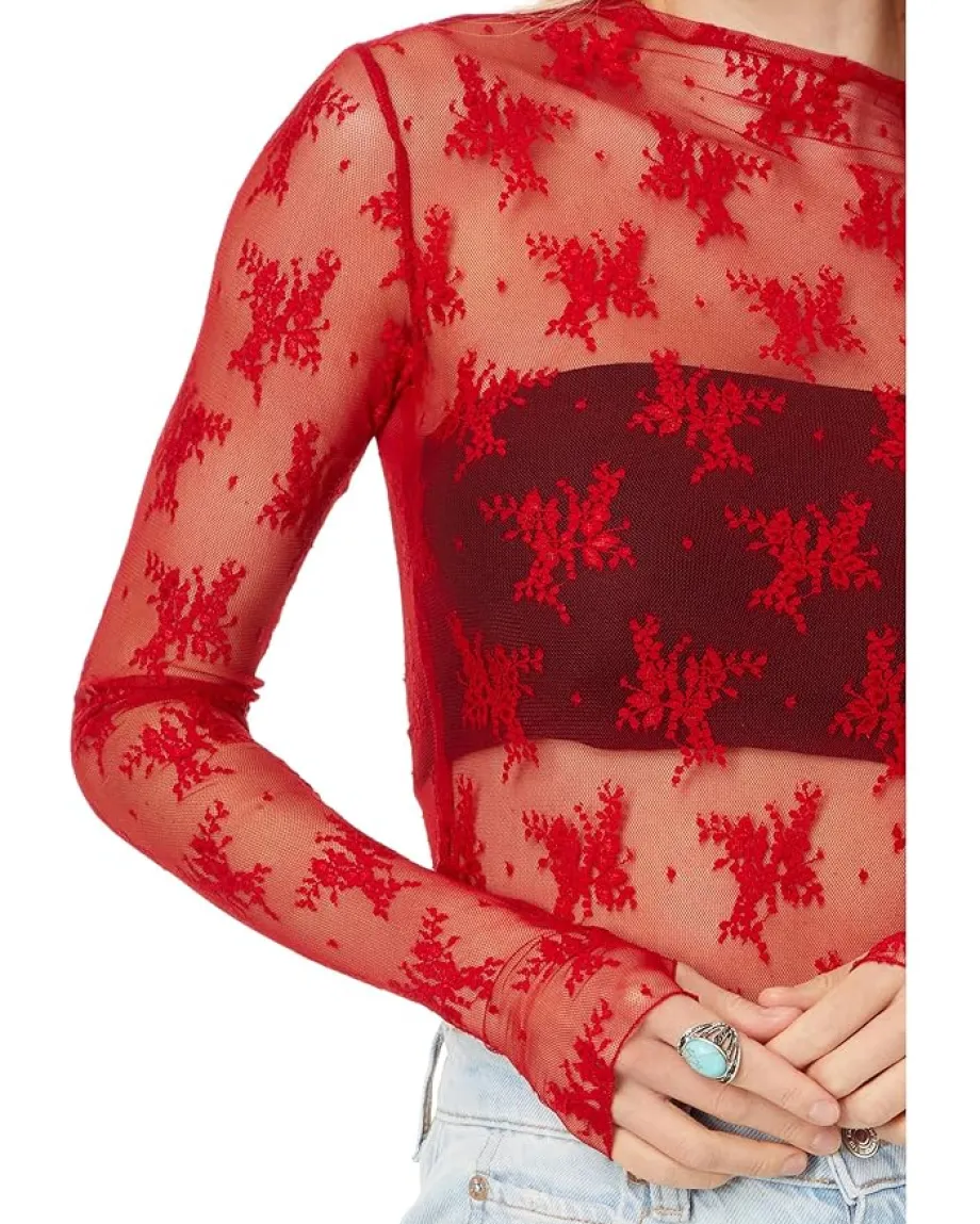 Free People Lady Lux Layering Top Red Racer Clearance