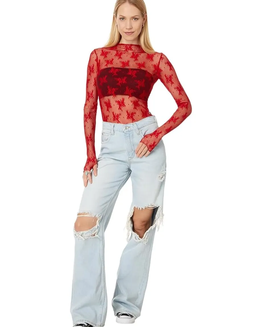 Free People Lady Lux Layering Top Red Racer Clearance