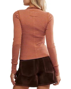 Free People Lake Henley Stripe Cinnamon Combo Hot