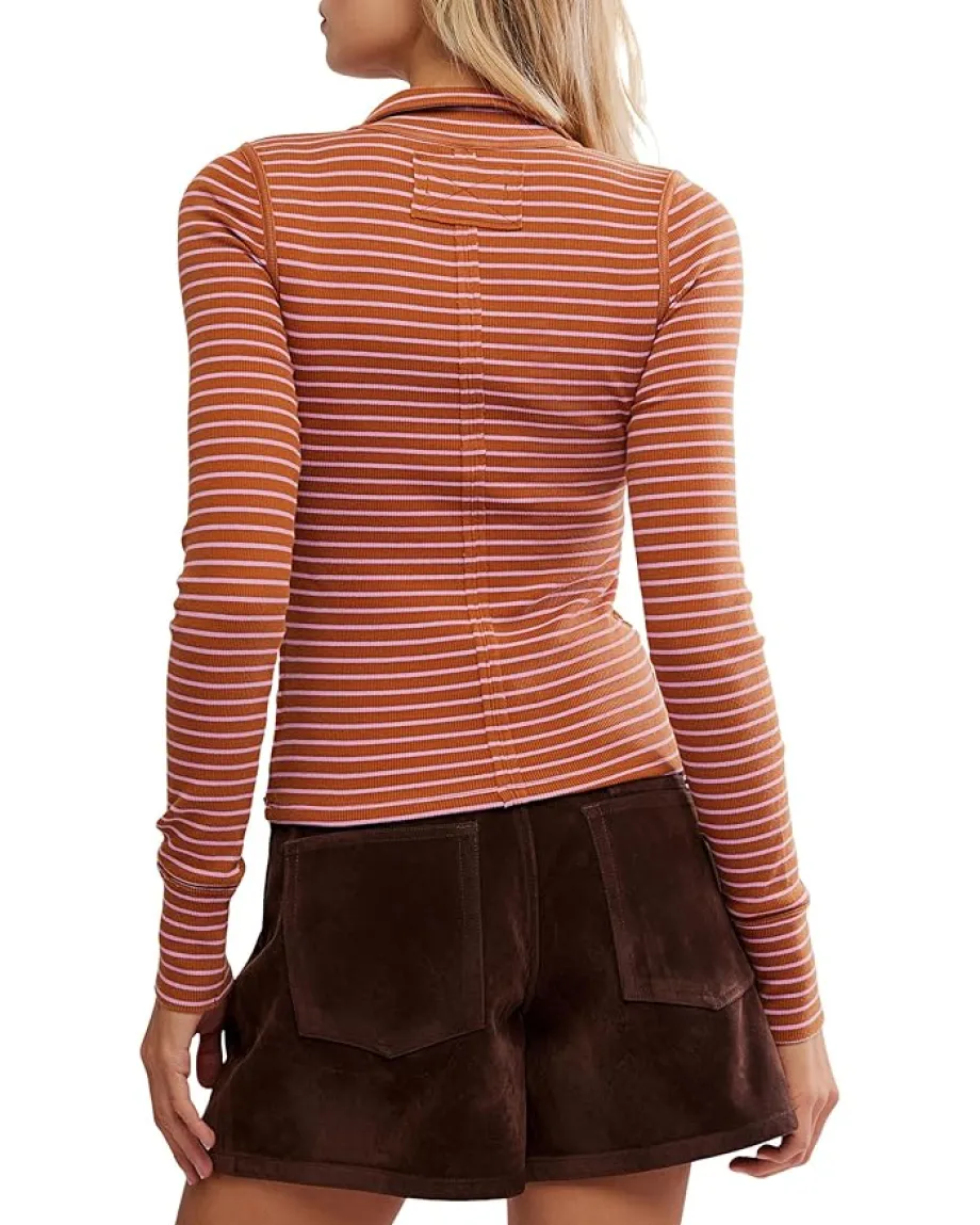 Free People Lake Henley Stripe Cinnamon Combo Hot