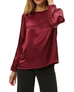 Michael Stars Lali Crew Neck Blouse Garnet New