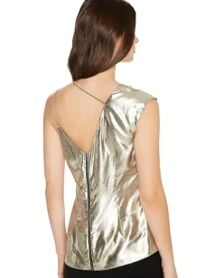 Nicole Miller Lame Cross-Back Top Gold Sale