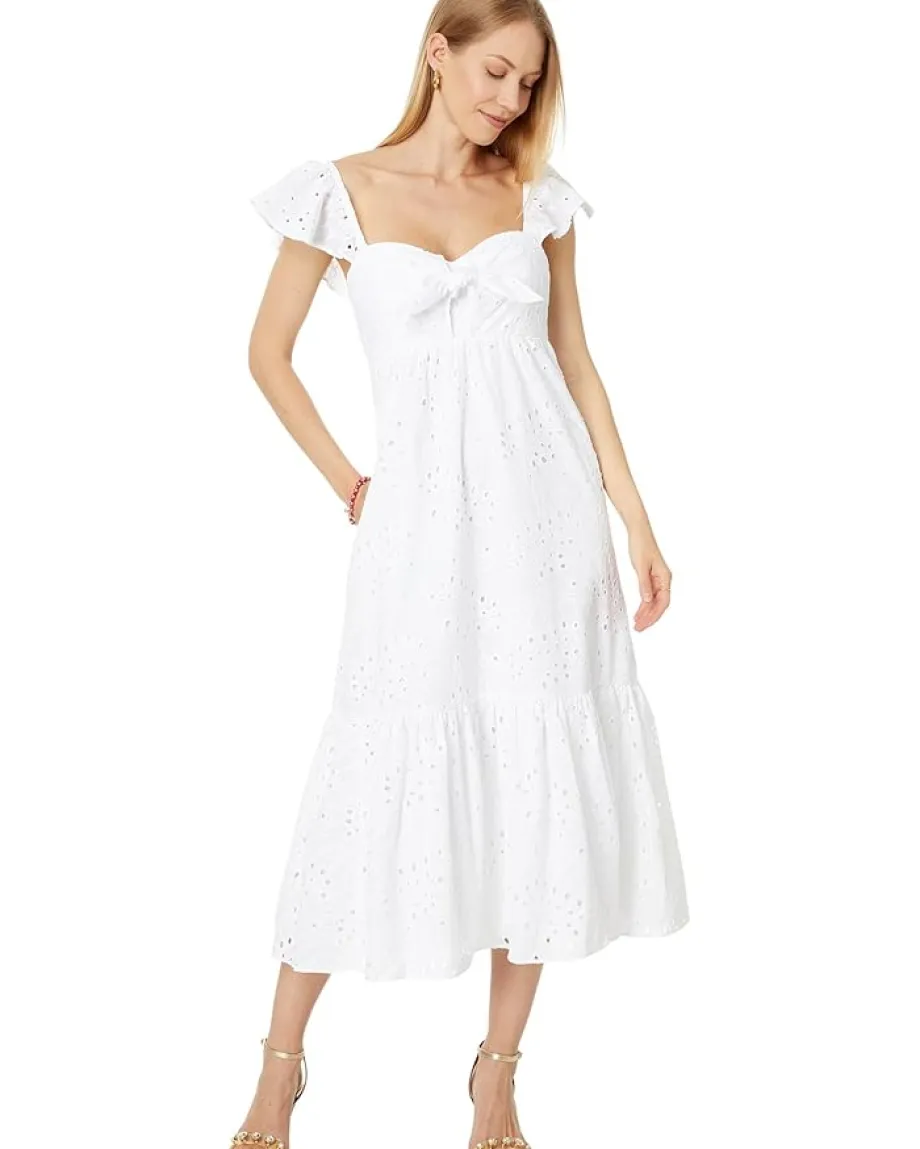 Women Lilly Pulitzer Lantana Flutter Sleeve Eyelet Midi Dress