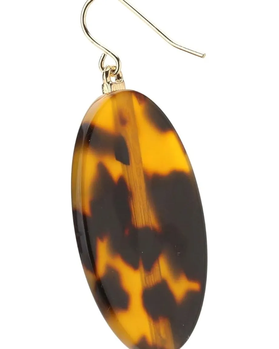 Lauren Ralph Lauren Large Oval Tortoise Disc Earrings w/Center Pave Tortoise/Gold/Crystal