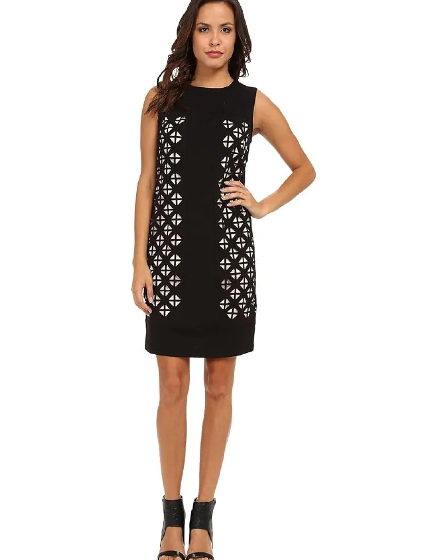 LAUNDRY BY SHELLI SEGAL Laser Cut Ponte Dress Black New