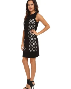 LAUNDRY BY SHELLI SEGAL Laser Cut Ponte Dress Black New