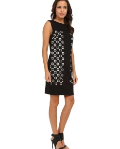 LAUNDRY BY SHELLI SEGAL Laser Cut Ponte Dress Black New