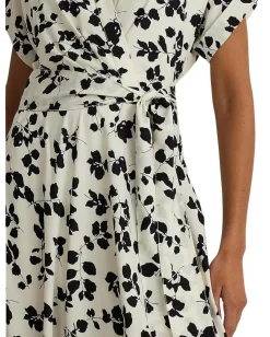 Lauren Ralph Lauren Leaf-Print Belted Crepe Dress Cream/Black Clearance
