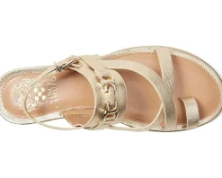 Vince Camuto Lenni Banded Buckle Flat Sandals Egyptian Gold Hot