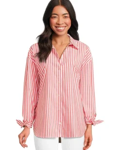 Lilly Pulitzer Lesia Relaxed Button-Down Rococo Red Cabana Stripe Outlet