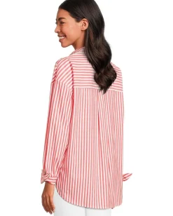 Lilly Pulitzer Lesia Relaxed Button-Down Rococo Red Cabana Stripe Outlet