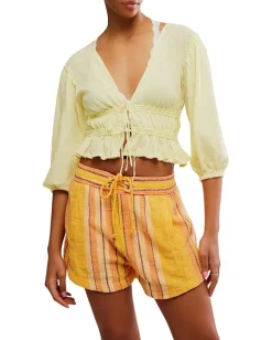 Free People Lets Go Blouse Summertime Lemonade Discount