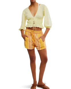 Free People Lets Go Blouse Summertime Lemonade Discount