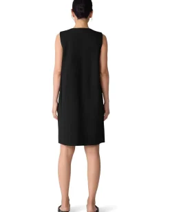 Eileen Fisher Lightweight Ponte Split Neck Shift Dress Black Online