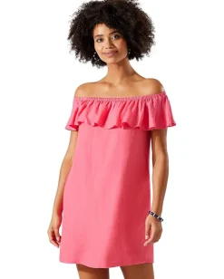 Tommy Bahama Linen Dye Off-the-Shoulder Dress Cover-Up Coral Coast Online