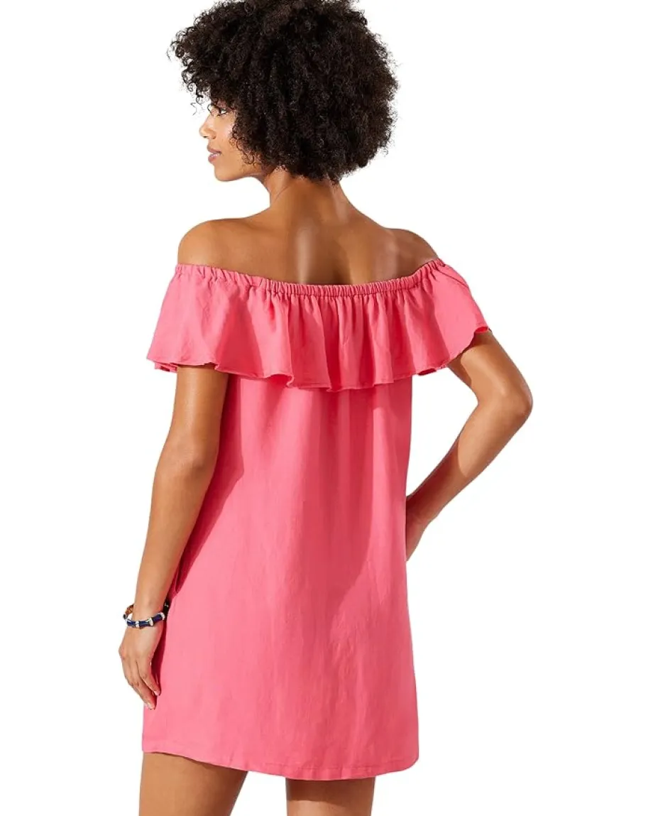 Tommy Bahama Linen Dye Off-the-Shoulder Dress Cover-Up Coral Coast Online