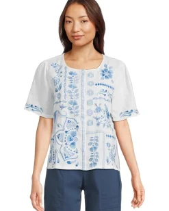 Women Johnny Was Linen Flutter Sleeve Blouse- Yadira