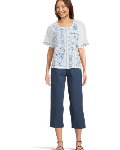 Women Johnny Was Linen Flutter Sleeve Blouse- Yadira