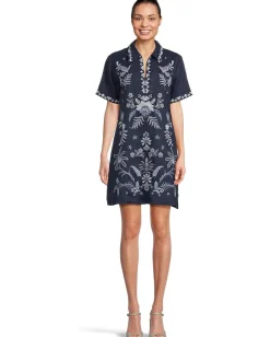 Women Johnny Was Linen Henley Collared Dress - Winona