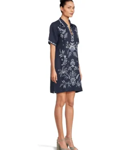 Women Johnny Was Linen Henley Collared Dress - Winona