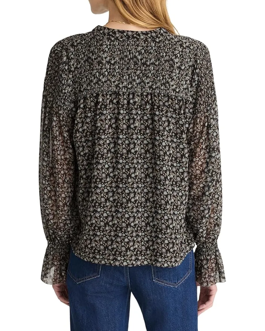 Madewell Lizzy Top - Sheer Poly Ggt Jet Black Clearance