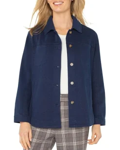 Liverpool Los Angeles Lofty Soft Denim Button Down Shirt Jacket Navy Dusk Discount