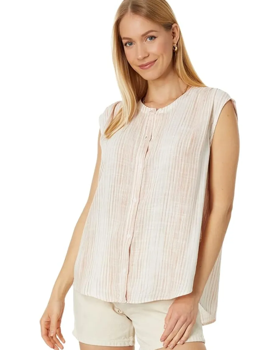 Splendid Lola Sleeveless Button-Up Top Rouge Stripe