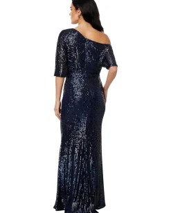 Women Betsy & Adam Long 3/4 Sleeve Off-the-Shoulder Sequin Dress