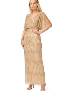 Adrianna Papell Long Beaded Blouson Mother of the Bride Gown Champagne/Gold Hot