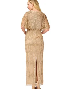 Adrianna Papell Long Beaded Blouson Mother of the Bride Gown Champagne/Gold Hot