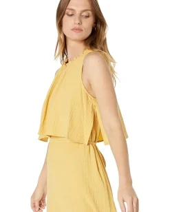Calvin Klein Long Dress with Overlay Bodice Light Ochre Clearance