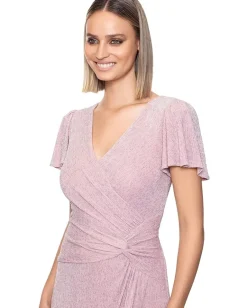 Women XSCAPE Long Glittery Knit V-Neck Dress