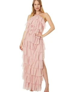 Betsy & Adam Long Mesh Multi Tier Tie Neck Blush Best